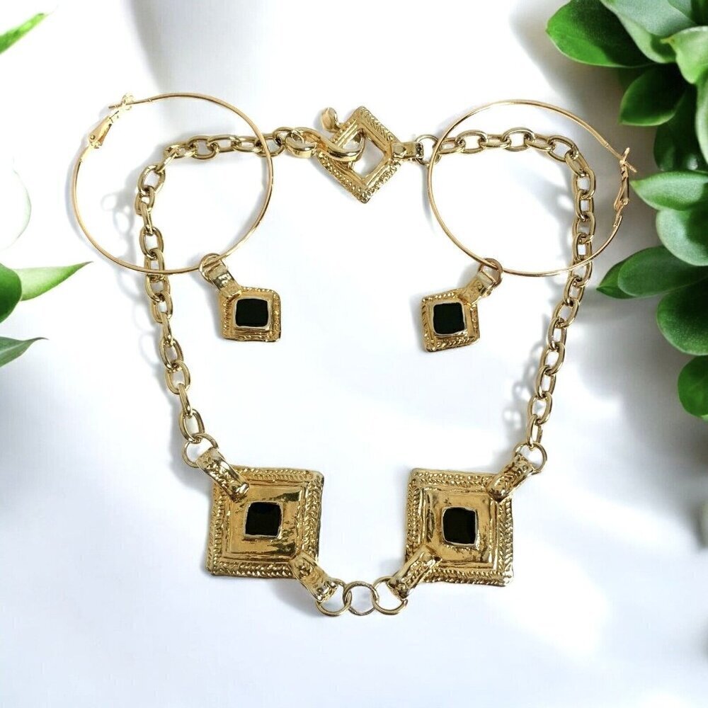Avant Garde Choker Necklace and Hoop Earrings Set